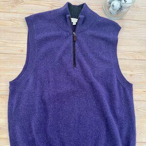 Kinross 100% Cashmere Zip-Neck Vest – Deep Purple | Leather Zip | Men’s XL